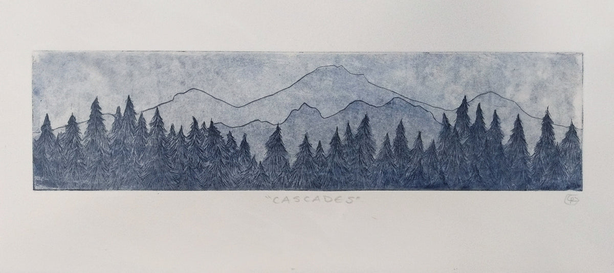 Cascade Mountains Etching