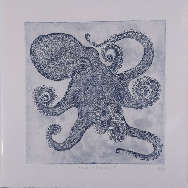 Octopeace Octopus Etching Blue - Print Witchery