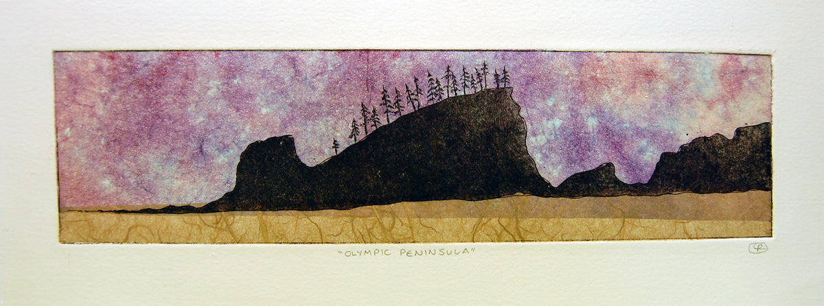 Olympic Peninsula Silhouette Etching - Dusk Version